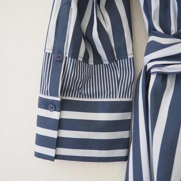 NWT Lafayette 148 Fabiola Twilight Dungaree Blue Stripe Long Sleeve Belted Dress - Picture 9 of 9